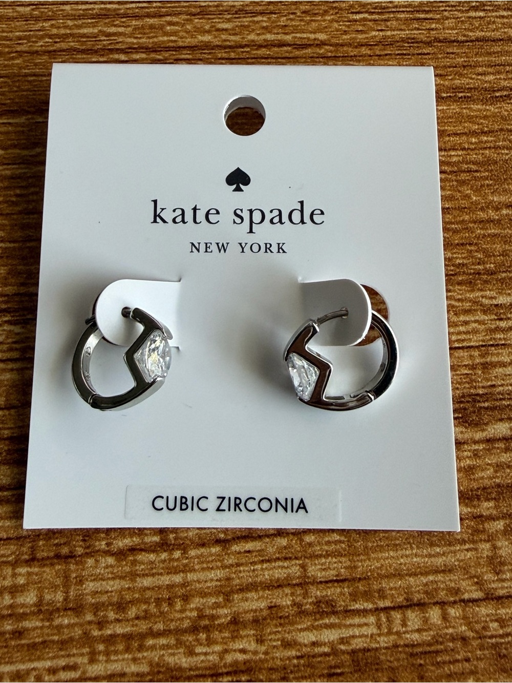 Kate Spade Classic Silver-Tone Clear Crystal Stud Earrings/Huggies - Picture 3 of 6